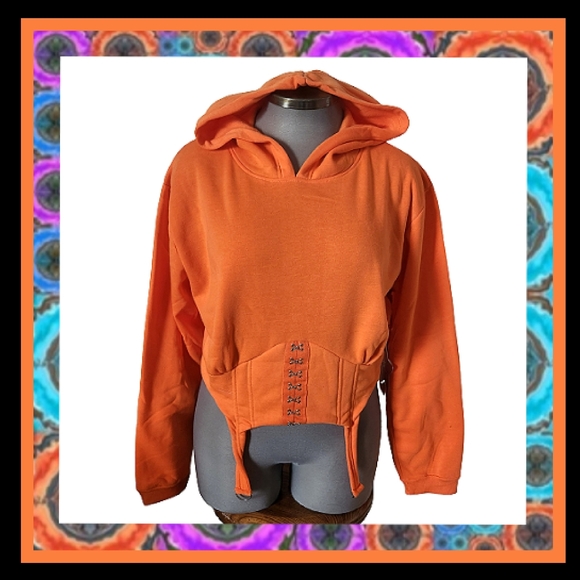 CORSET STYLE ☆ ORANGE ☆ CROPPED HOODIE ☆ NWT - Picture 12 of 13